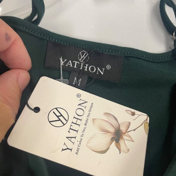 YATHON Womens Sundress Spaghetti Straps Ruched Green Size Medium NEW - Picture 8 of 9